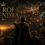Pochette de « Le Roi attendra » de FYBulous montrant le roi, sa femme et le petit prince face à une foule qui recherche le narrateur, tandis que des scènes en arrière-plan évoquent sa vie ailleurs.